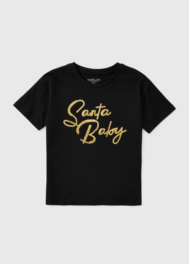 Girls Black Sequin Santa Baby T-Shirt (7-15yrs)