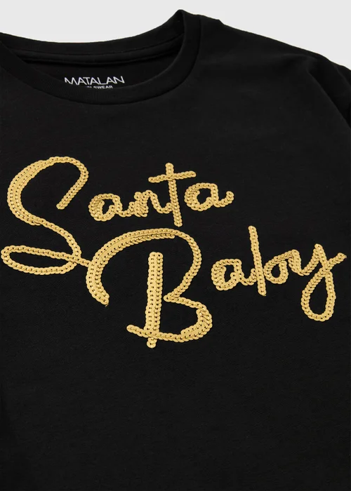 Girls Black Sequin Santa Baby T-Shirt (7-15yrs) - 7 Yrs Image 2