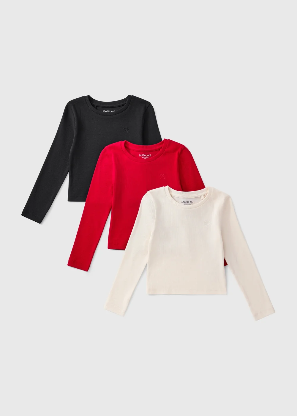3 Pack Girls Ribbed Long Sleeve Tops (7-15 Yrs) - 7 Yrs Image 1
