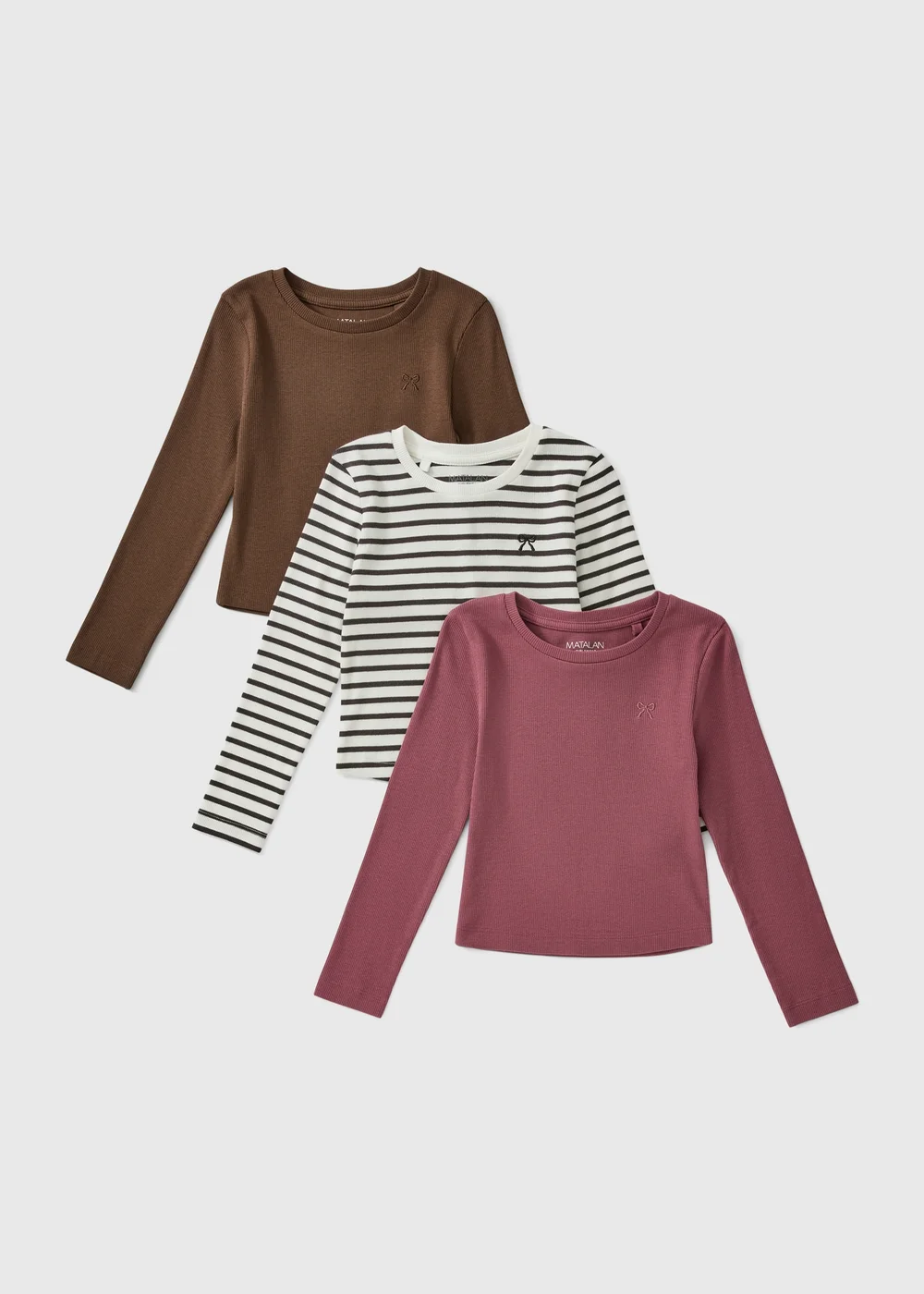 3 Pack Girls Ribbed Long Sleeve Tops (7-15 Yrs) - 7 Yrs Image 1
