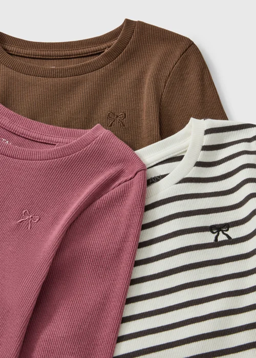 3 Pack Girls Ribbed Long Sleeve Tops (7-15 Yrs) - 7 Yrs Image 2