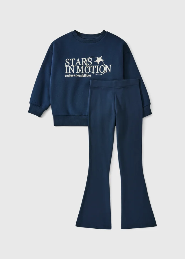 Girls Navy Star Sweatshirt & Flared Leggings Set (7-15yrs)