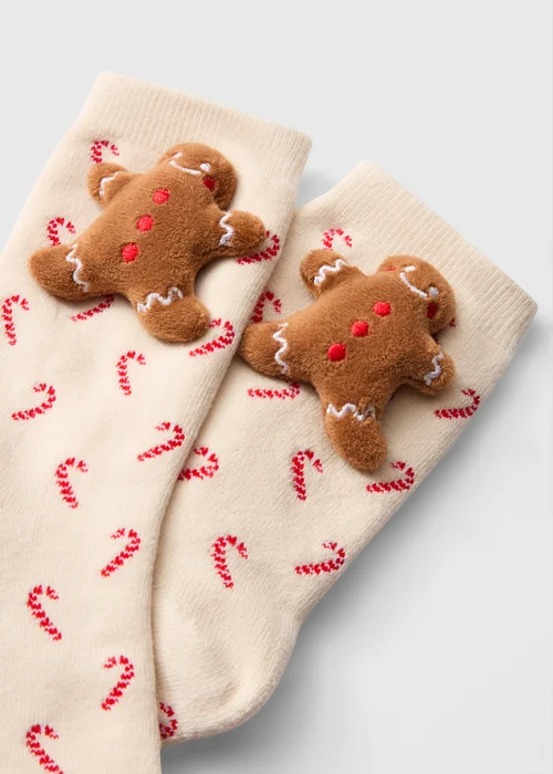 Girls Cream 3D Gingerbread Socks (Younger 6 - Older 6.5) - 6-8.5 Image 2