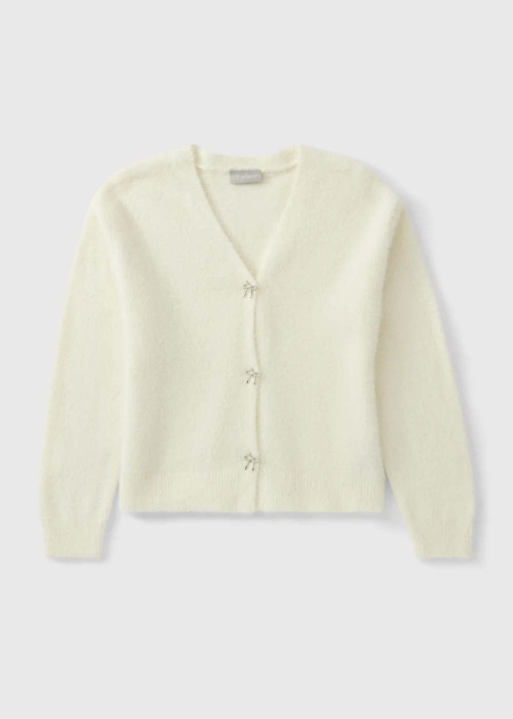 Girls Cream Fluffy Bow Knitted Cardigan (7-15yrs) - 7 Yrs Image 1