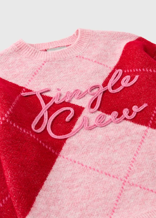 Girls Burgundy Argyle Jingle Crew Mini Me Christmas Jumper (7-15yrs) - 7 Yrs Image 2