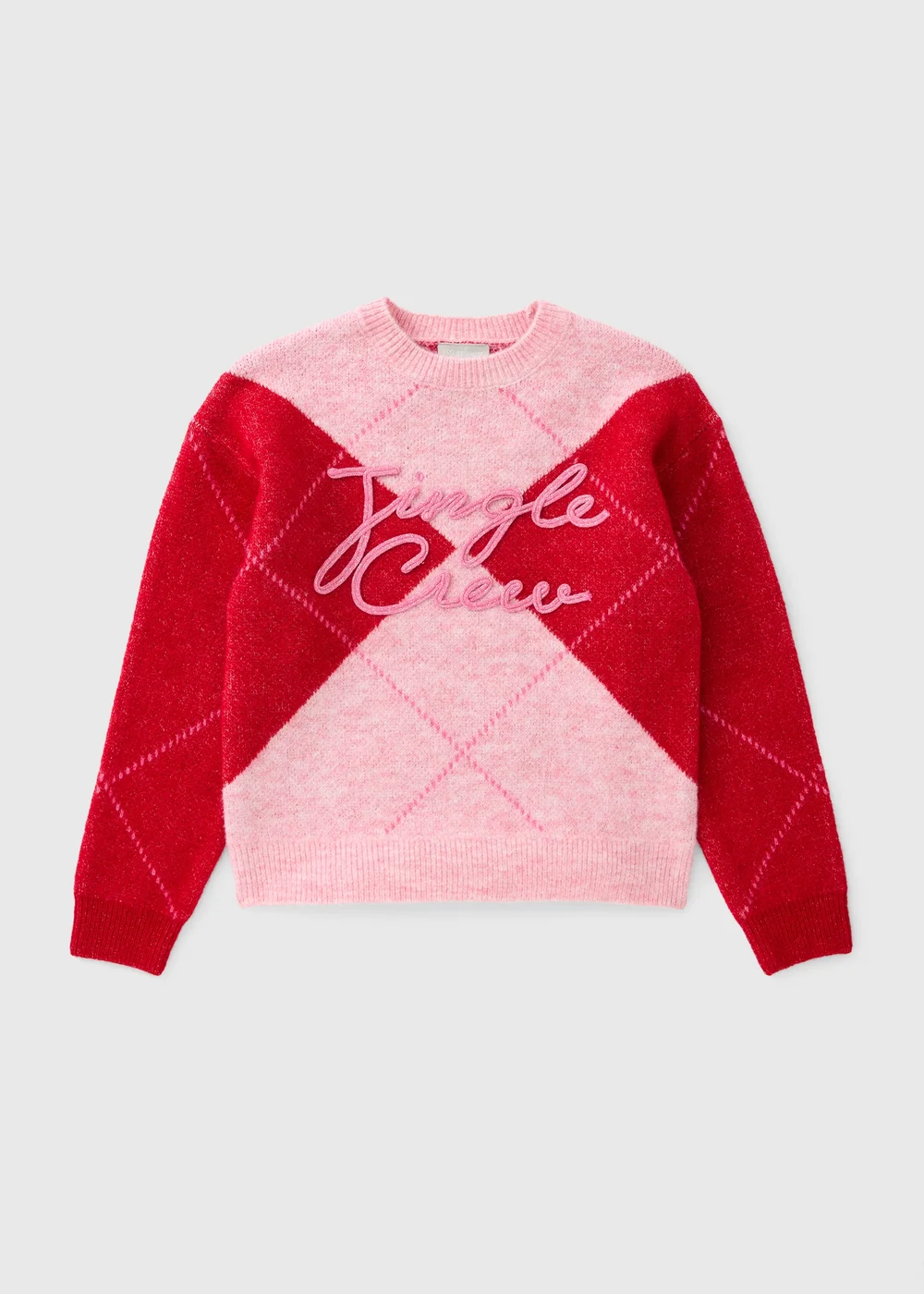 Girls Burgundy Argyle Jingle Crew Mini Me Christmas Jumper (7-15yrs) - 7 Yrs Image 1