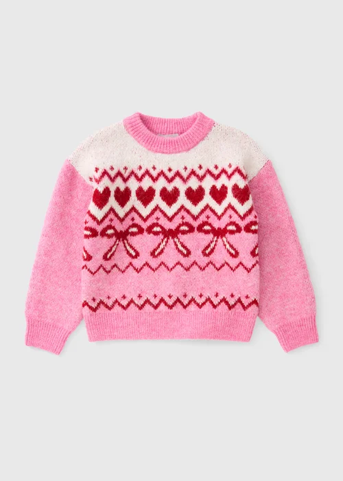 Girls Pink Fairisle Christmas Jumper (7-15yrs) - 7 Yrs Image 1