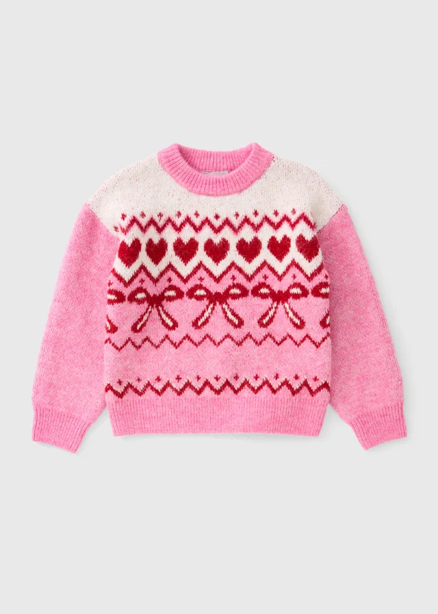 Girls Pink Fairisle Christmas Jumper (7-15yrs)