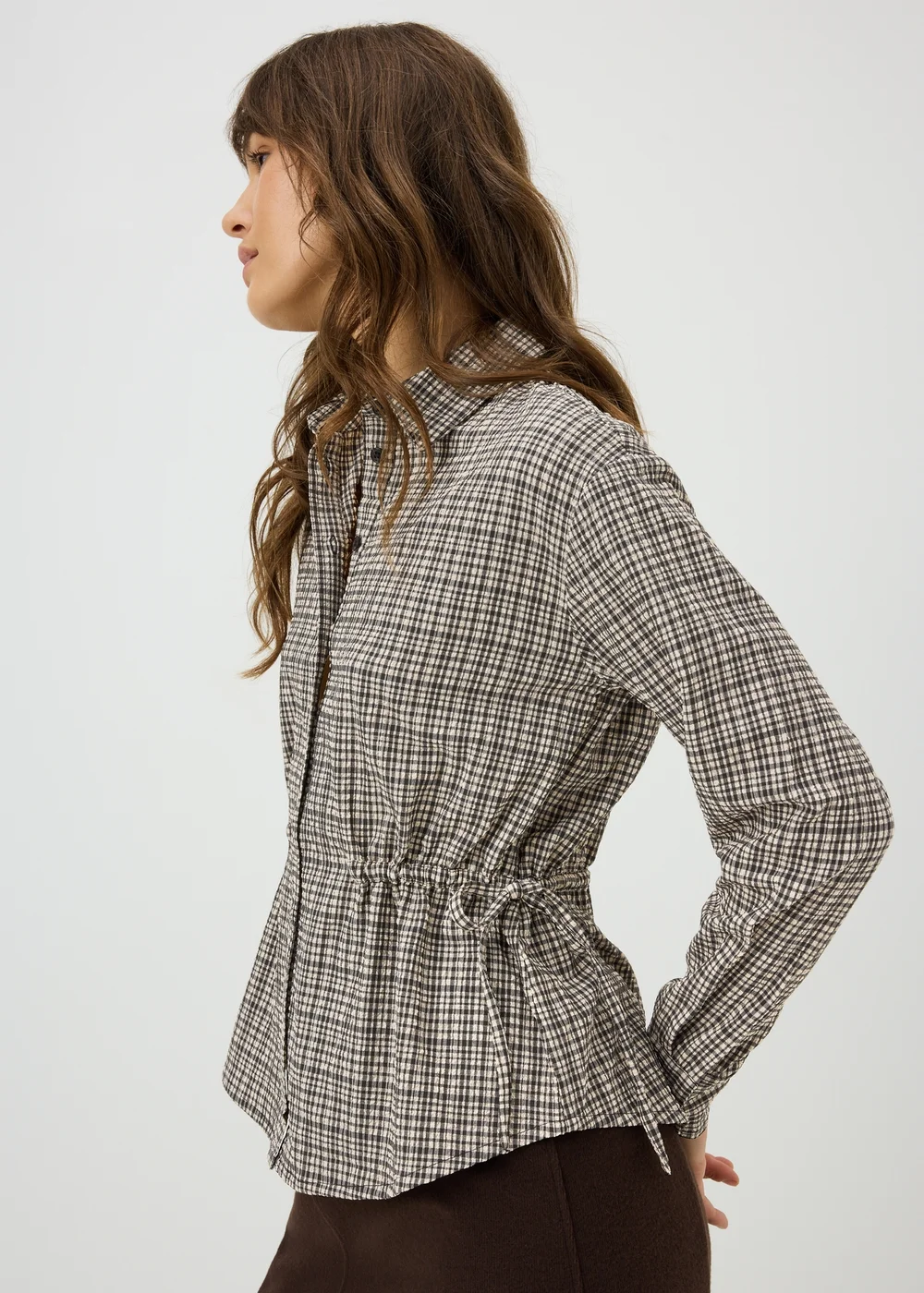 Black Checked Cinched Waist Shirt - 20 Image 2