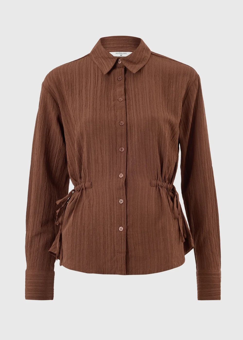 Chocolate Brown Textured Cinched Waist Shirt - 8 Image 4