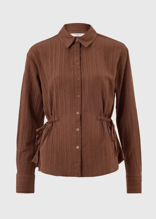 Chocolate Brown Textured Cinched Waist Shirt - 8 Image 4