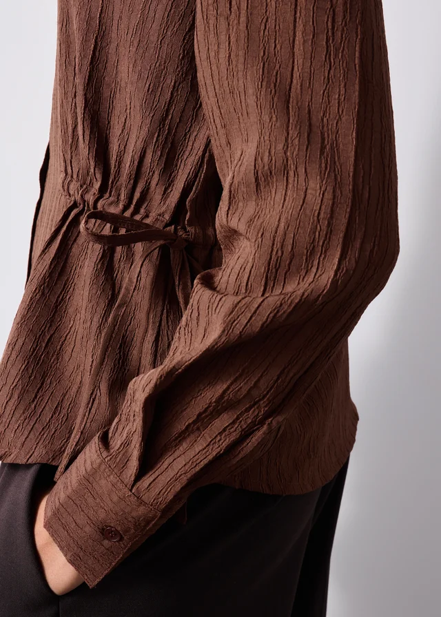 Chocolate Brown Textured Cinched Waist Shirt