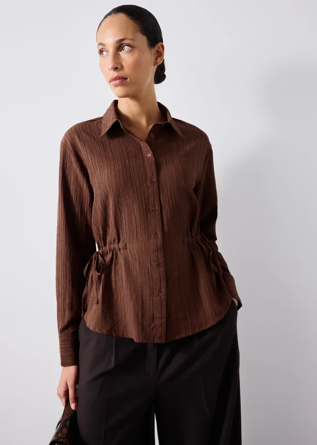 Chocolate Brown Textured Cinched Waist Shirt
