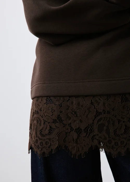 Chocolate Brown Lace Trim Sweatshirt - XS Image 3