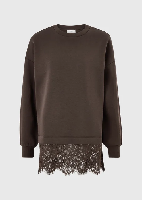Chocolate Brown Lace Trim Sweatshirt - XS Image 4