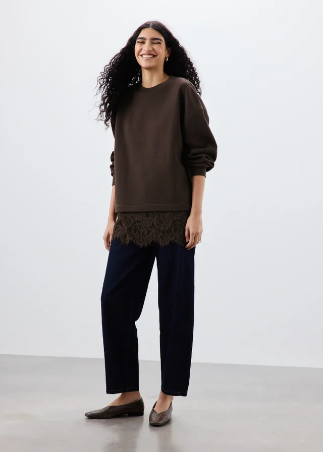 Chocolate Brown Lace Trim Sweatshirt