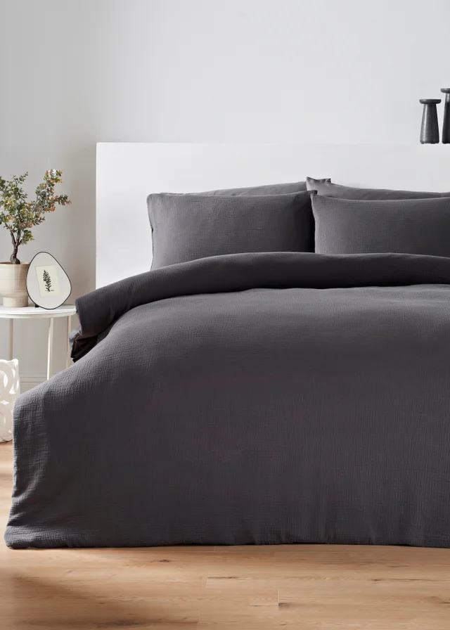 Grey Cotton Muslin Duvet Set