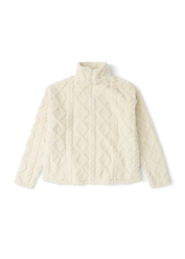 Cream Cable Knit Quarter Zip Fleece