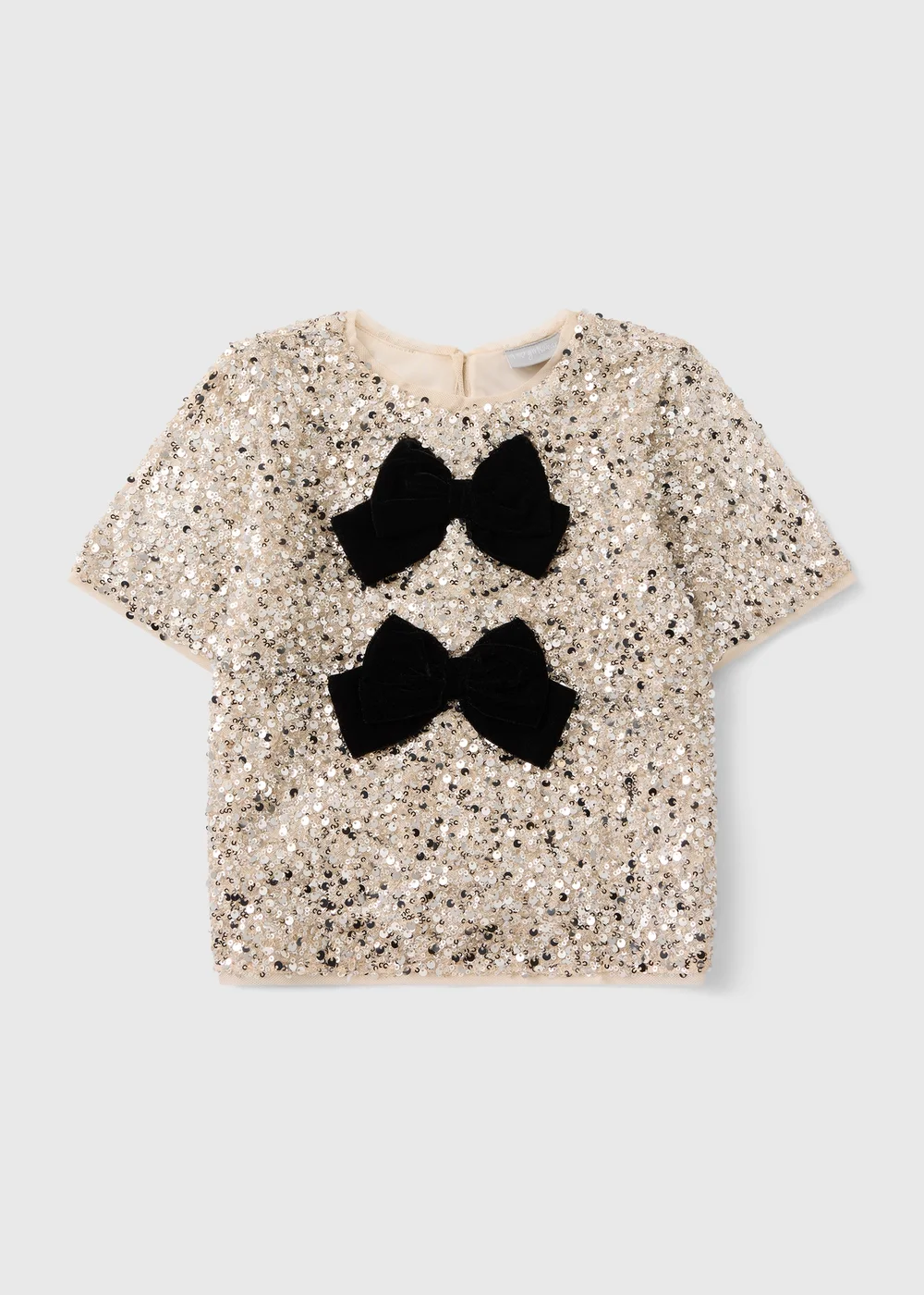 Girls Champagne Sequin Bow Top (7-15 Yrs) - 8 Yrs Image 1