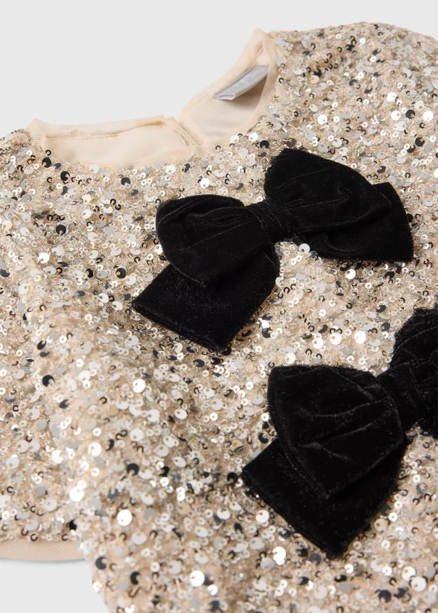 Girls Champagne Sequin Bow Top (7-15 Yrs)