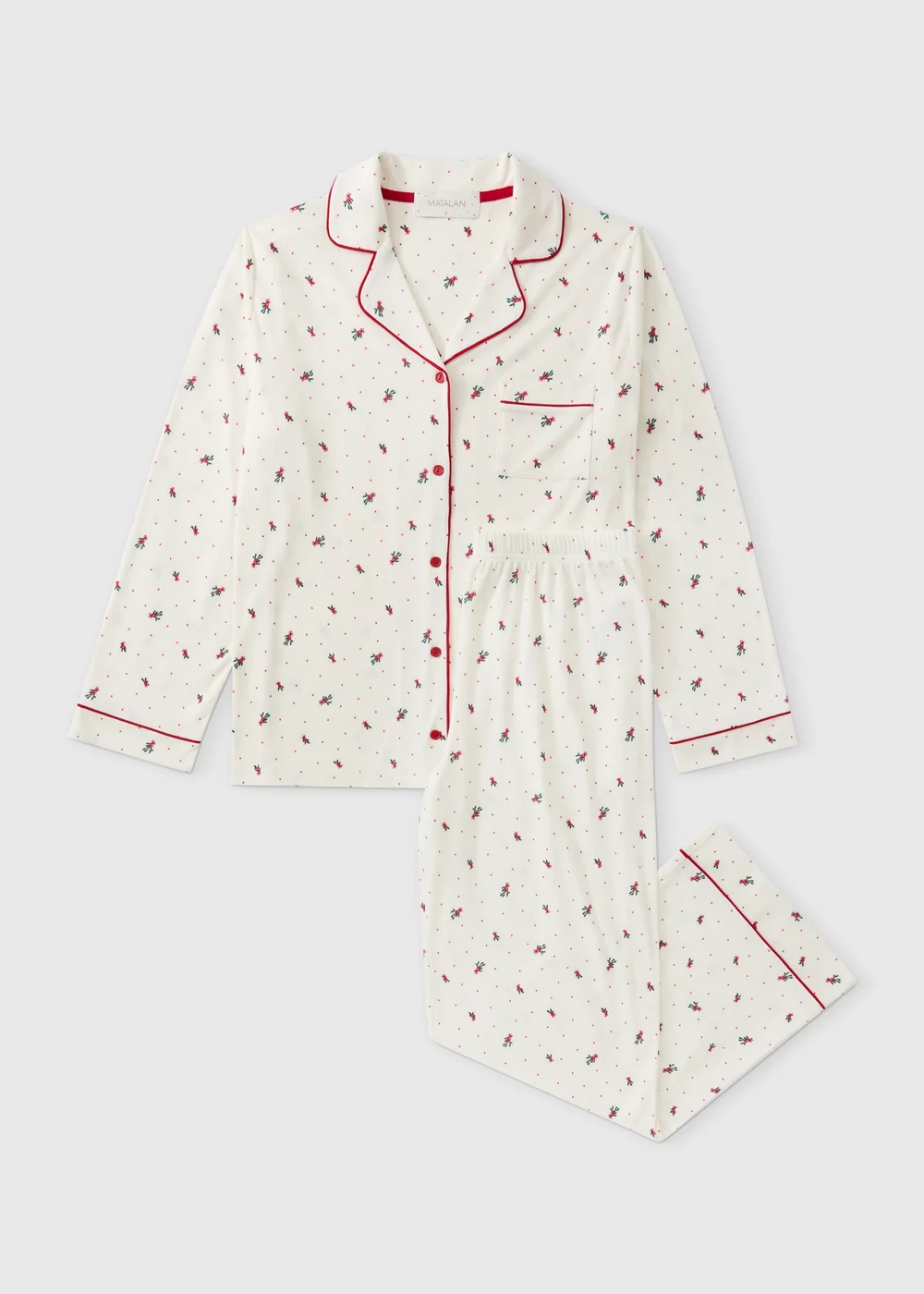 Cream Holly Print Ribbed Christmas Pyjamas - XS Image 1