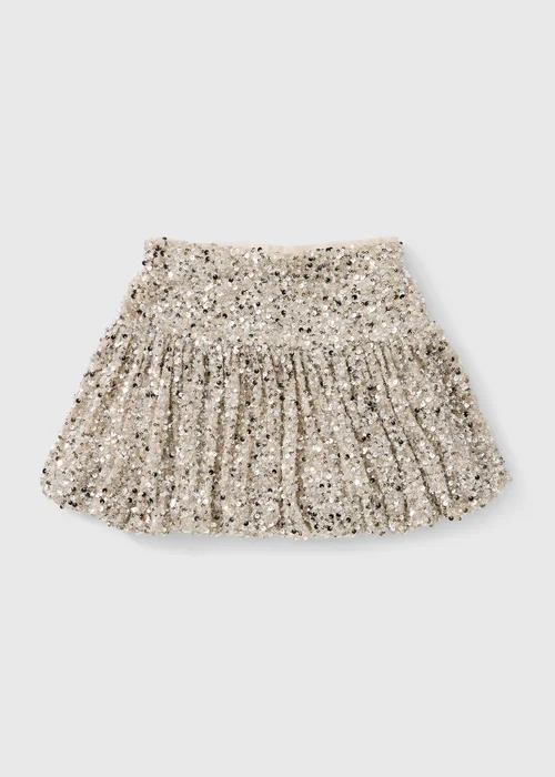 Girls Champagne Sequin Puff Ball Mini Skirt (7-15yrs) - 7 Yrs Image 1