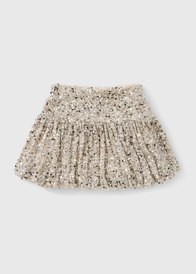 Girls Champagne Sequin Puff Ball Mini Skirt (7-15yrs)
