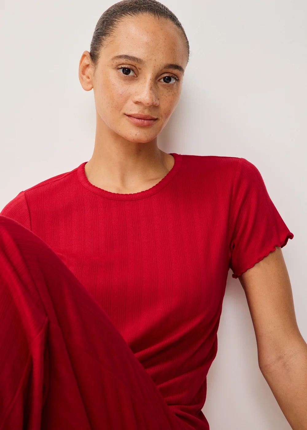 Red Pointelle Pyjama Top - S Image 3