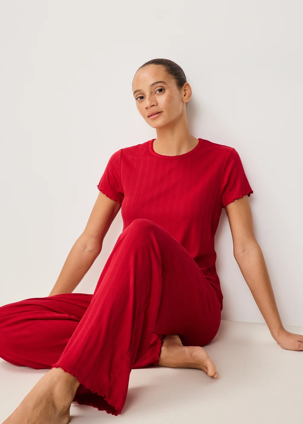 Red Pointelle Pyjama Top - S Image 1