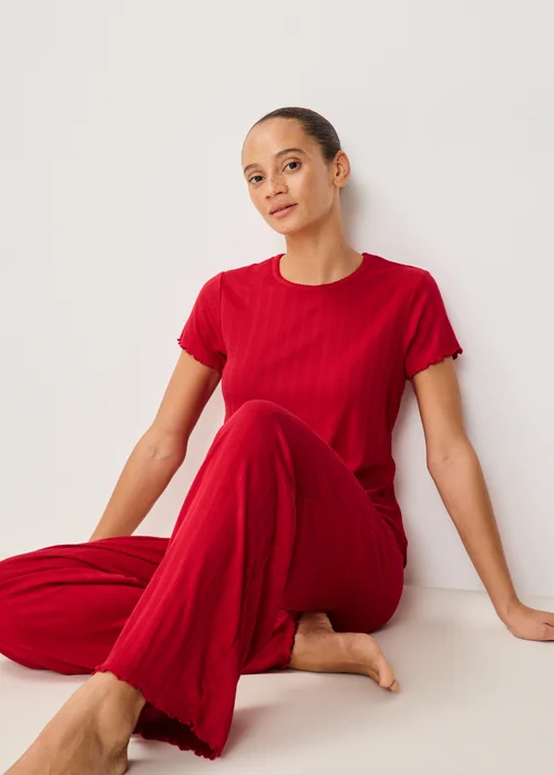 Red Pointelle Pyjama Top - S Image 1