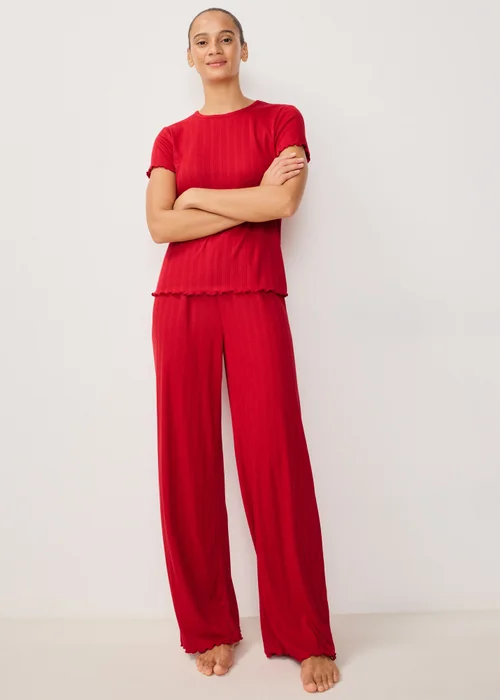 Red Pointelle Wide Leg Pyjama Bottoms - XS Image 1