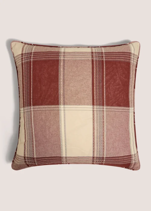 Red Woven Checked Piped Edge Cushion Image 1