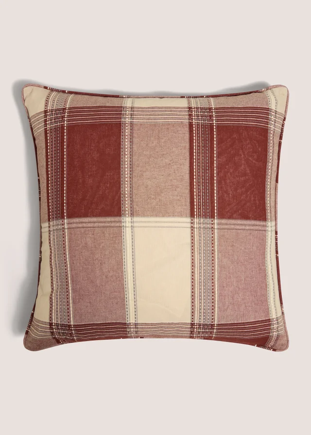 Red Woven Checked Piped Edge Cushion