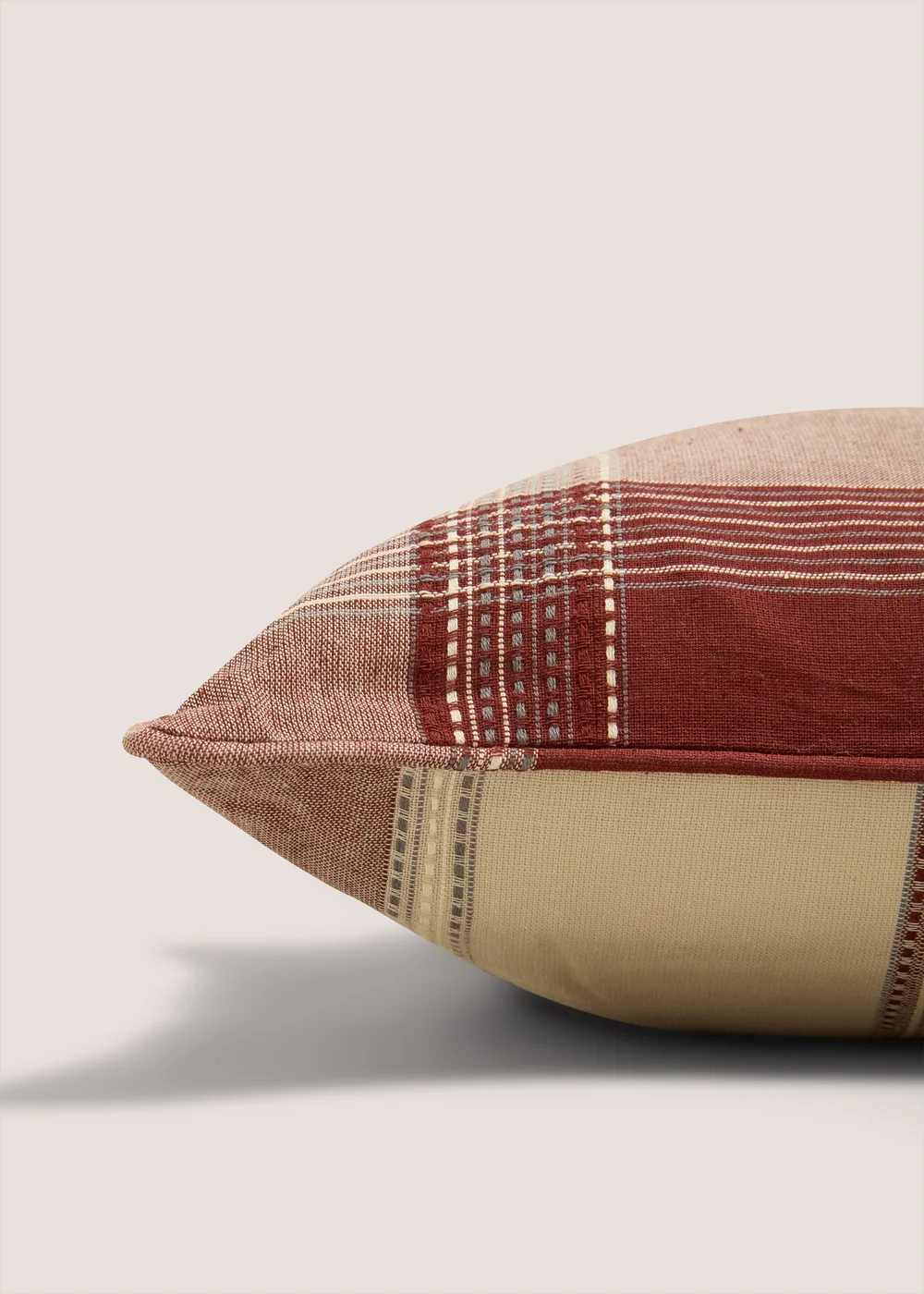 Red Woven Checked Piped Edge Cushion Image 2