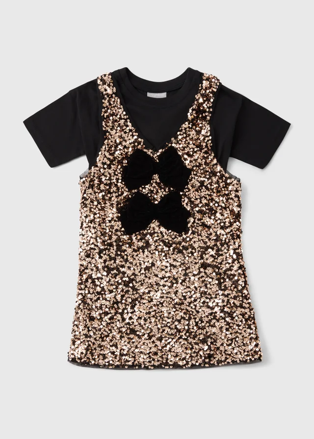 Girls Gold Sequin Dress & Black T-Shirt (7-15 yrs)