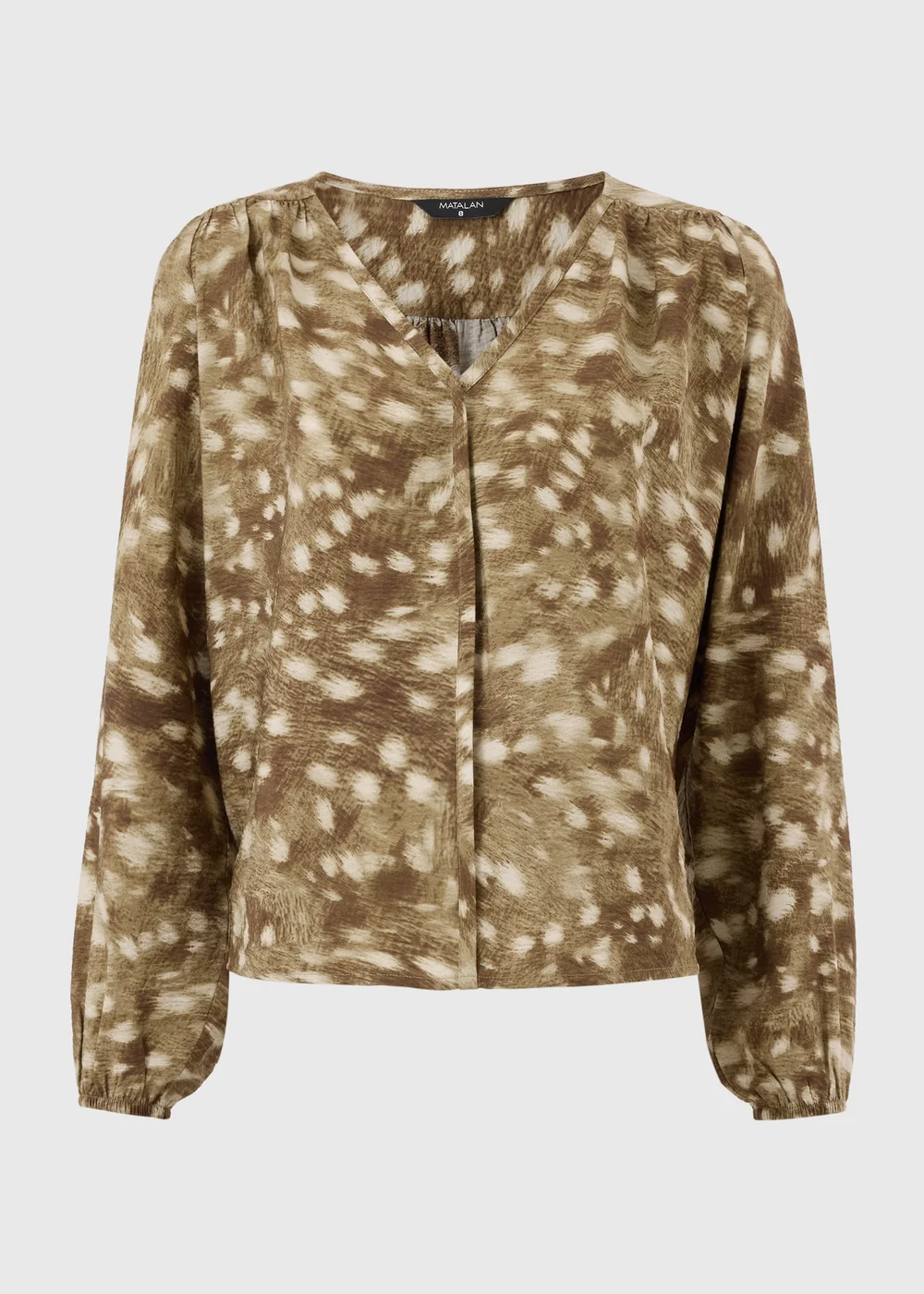 Khaki Deer Print Animal Popover Blouse - 8 Image 2