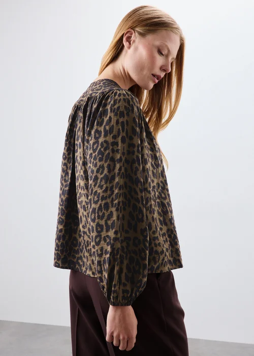 Brown Animal Print Popover Blouse - 8 Image 3
