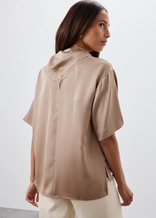 Mocha Satin Scarf Detail T-Shirt - 8 Image 2