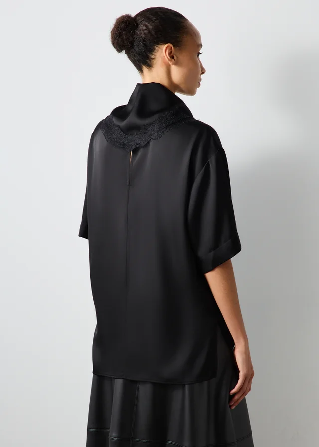 Black Satin Neck Detail T-Shirt