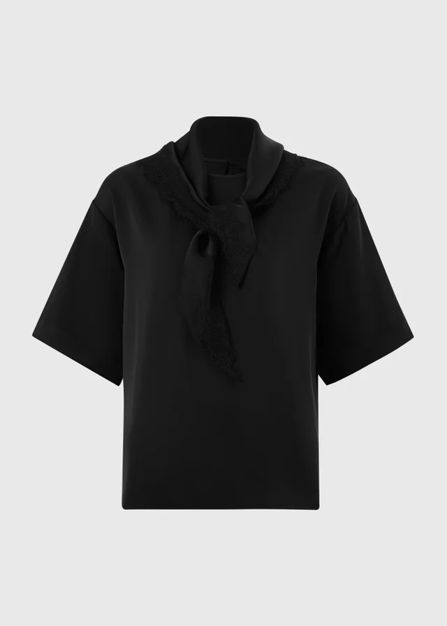Black Satin Neck Detail T-Shirt