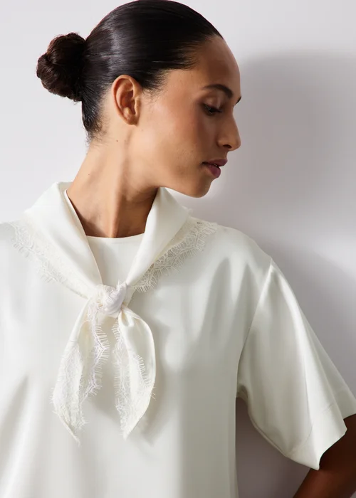 Cream Satin Lace Scarf T-Shirt - 8 Image 3
