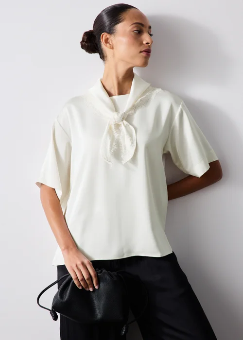 Cream Satin Lace Scarf T-Shirt - 8 Image 1
