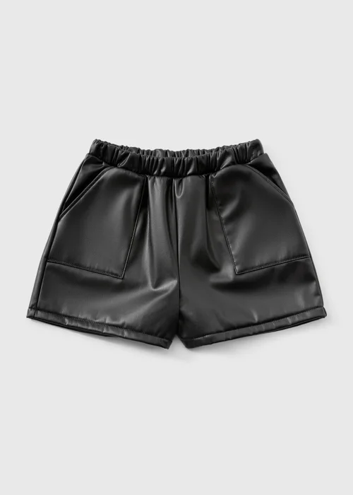 Girls Black Leather Look Shorts (7-15yrs) - 7 Yrs Image 1