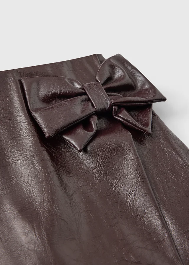 Girls' Brown Faux Leather Bow Skort (7-15 Yrs)