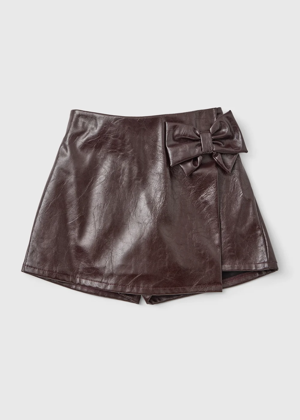 Girls' Brown Faux Leather Bow Skort (7-15 Yrs) - 7 Yrs Image 1