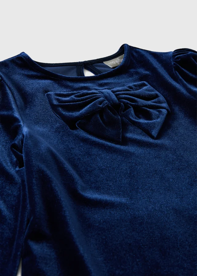 Girls’ Navy Velvet Bow Dress (7-15 Yrs)