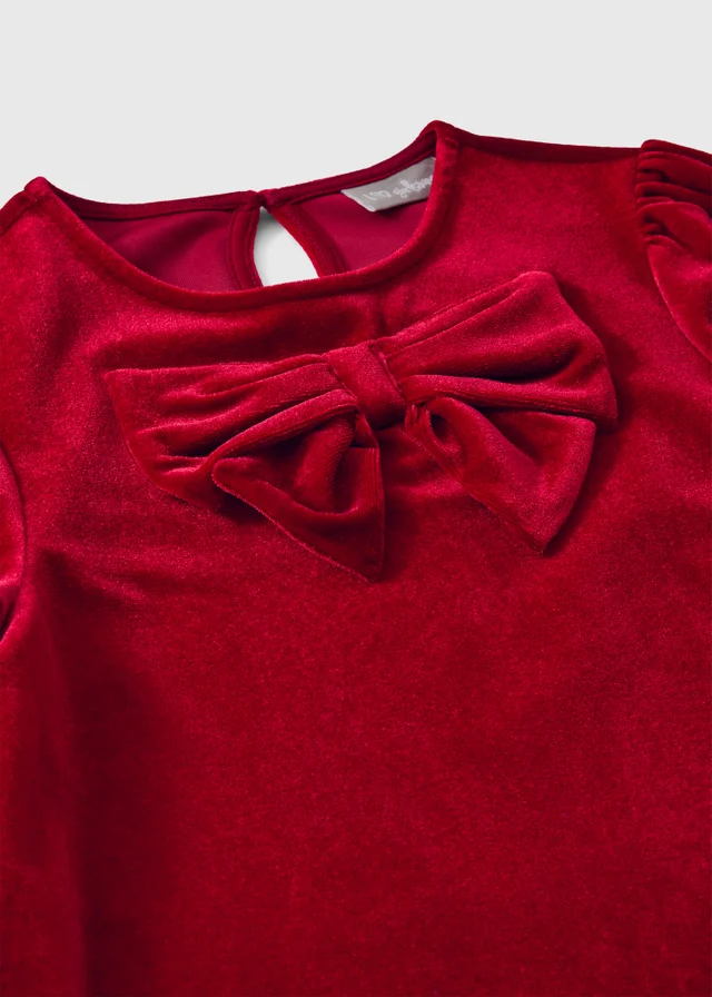 Girls Red Velvet Bow Dress (7-15yrs)