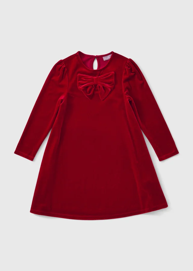 Girls Red Velvet Bow Dress (7-15yrs)