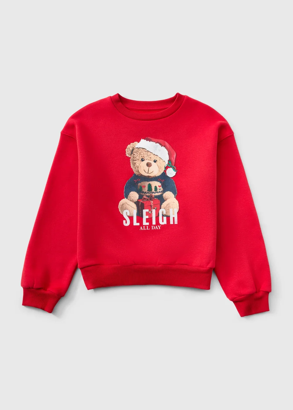 Girls Red Bear Graphic Christmas Sweatshirt (7-15yrs) - 7 Yrs Image 1