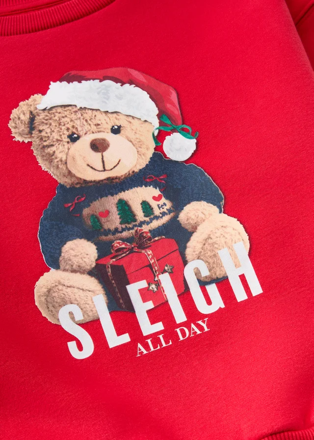 Girls Red Bear Graphic Christmas Sweatshirt (7-15yrs)